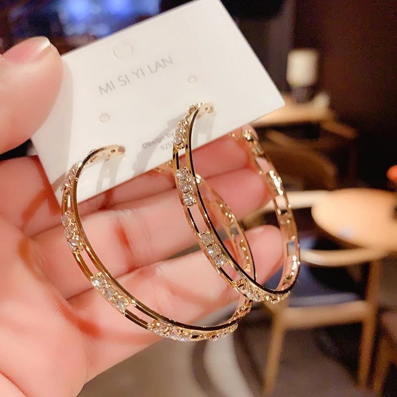 Luxury Female Big White Round Hoop Earrings Fashion Gold Color