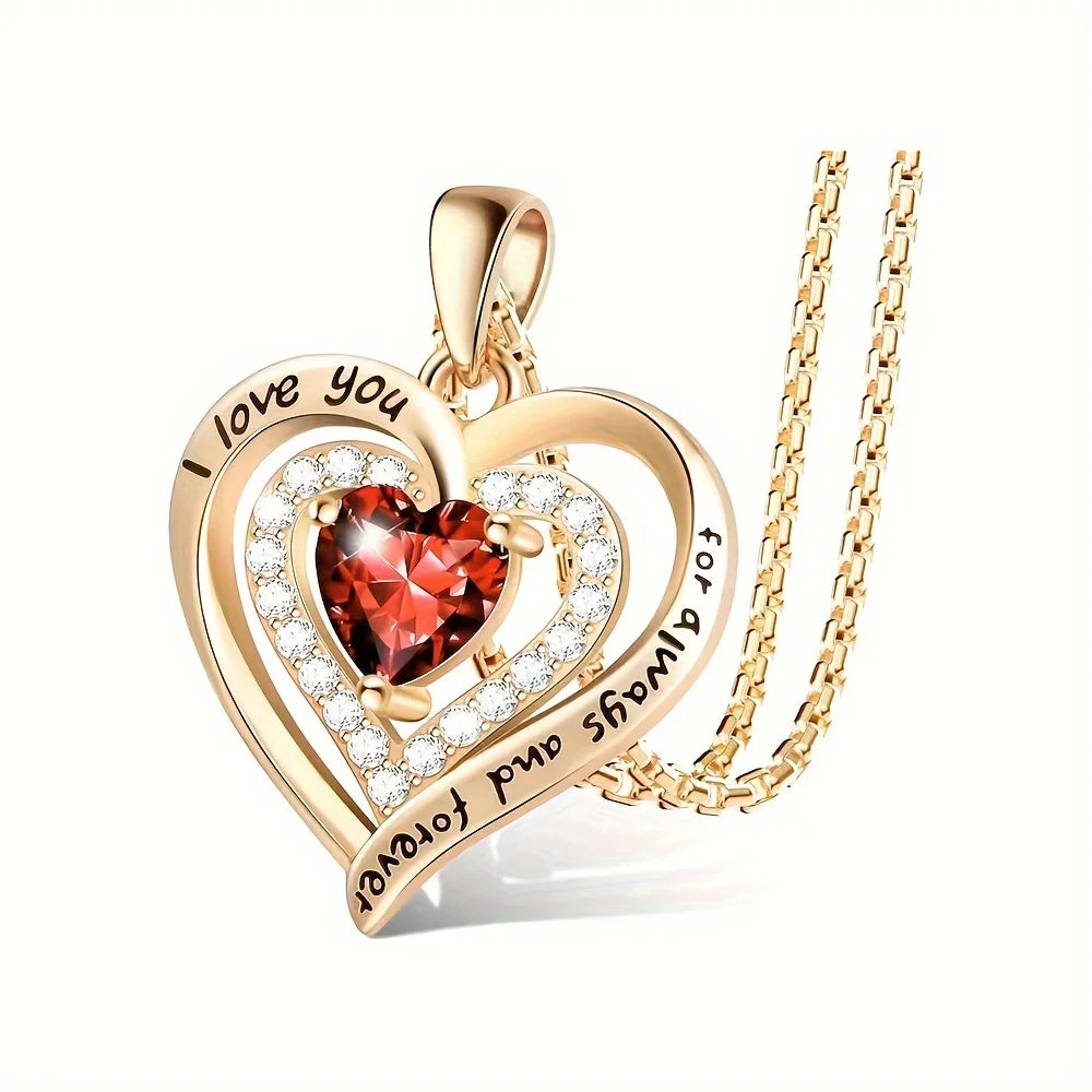 Luxury Red Zircon Pendant Necklaces With Rose Flower Gift Box For Girlfriend