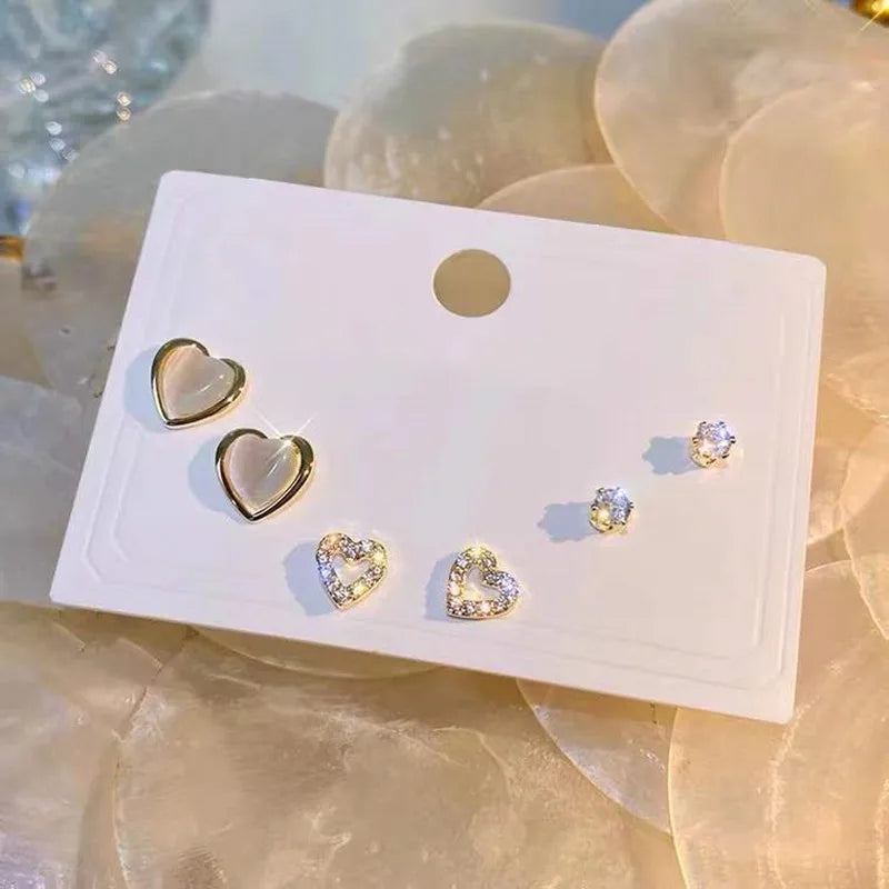 New S925 Silver Needle Stud Earrings Set for Women Girls Simple Cute
