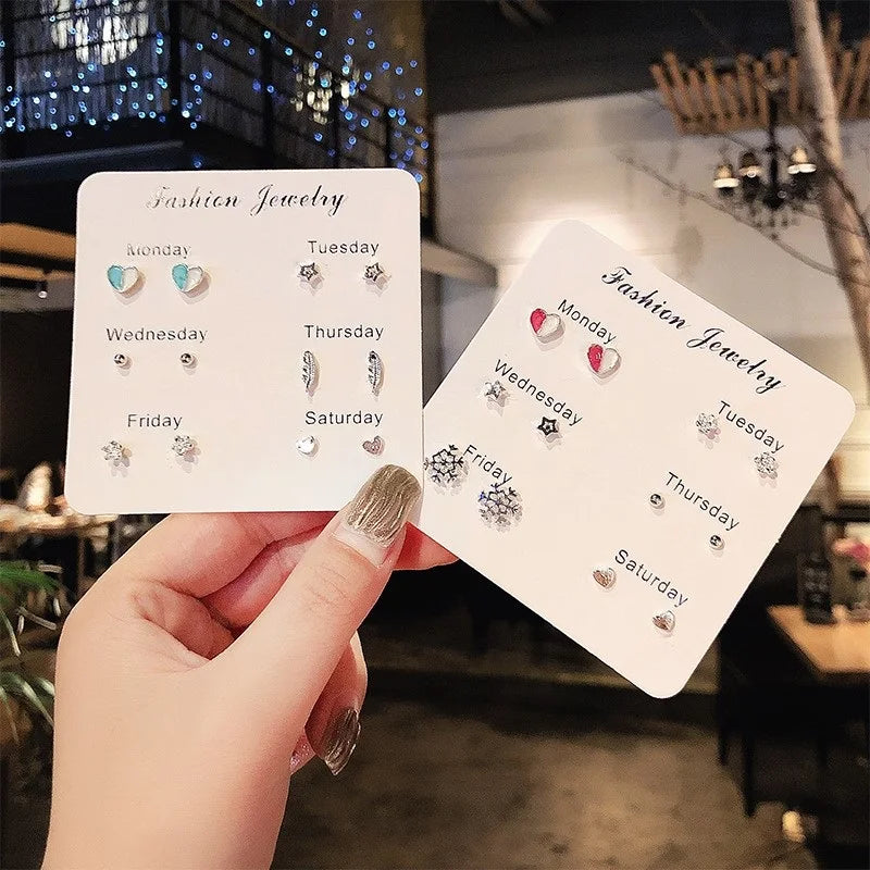New S925 Silver Needle Stud Earrings Set for Women Girls Simple Cute