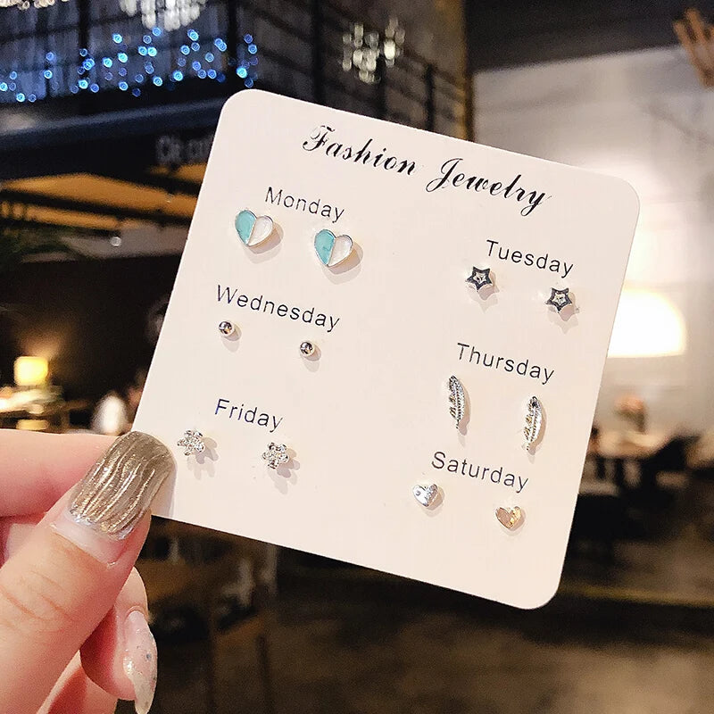 New S925 Silver Needle Stud Earrings Set for Women Girls Simple Cute