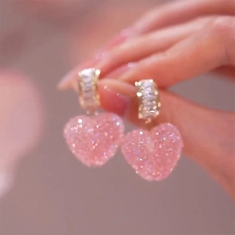 Pink Fudge Love Sweet And Fresh Super Fairy Cute Earrings For Women Korean