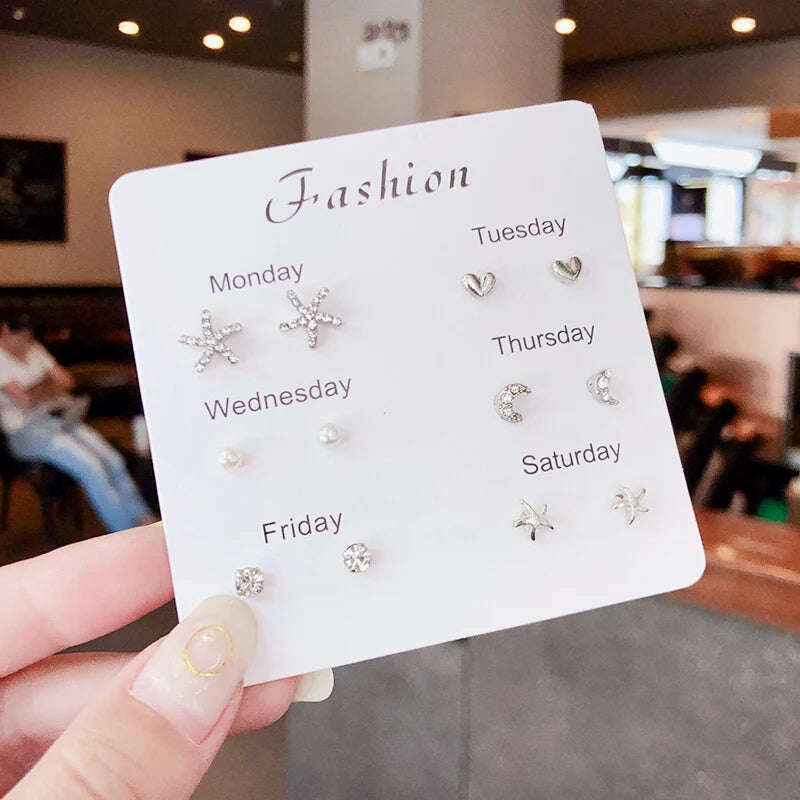 New S925 Silver Needle Stud Earrings Set for Women Girls Simple Cute