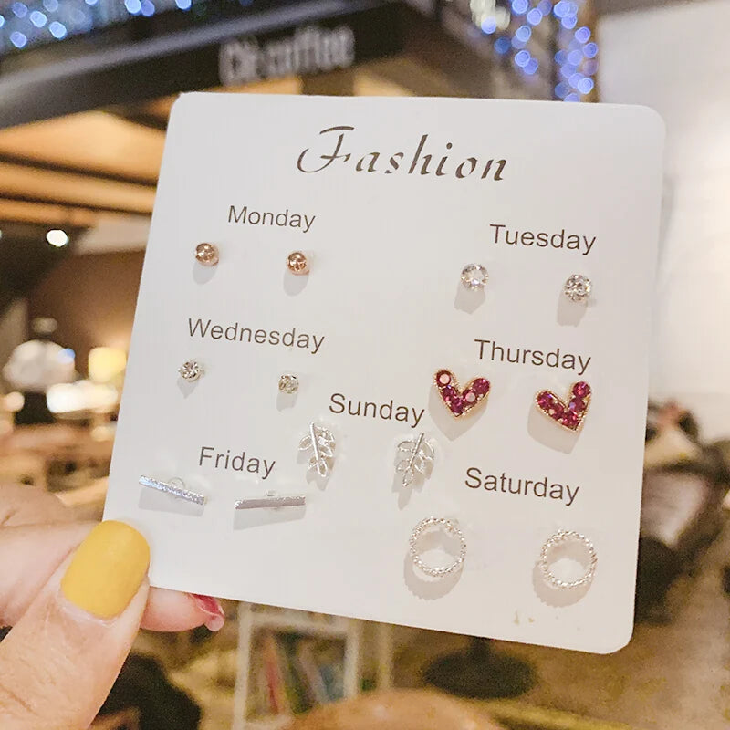 New S925 Silver Needle Stud Earrings Set for Women Girls Simple Cute