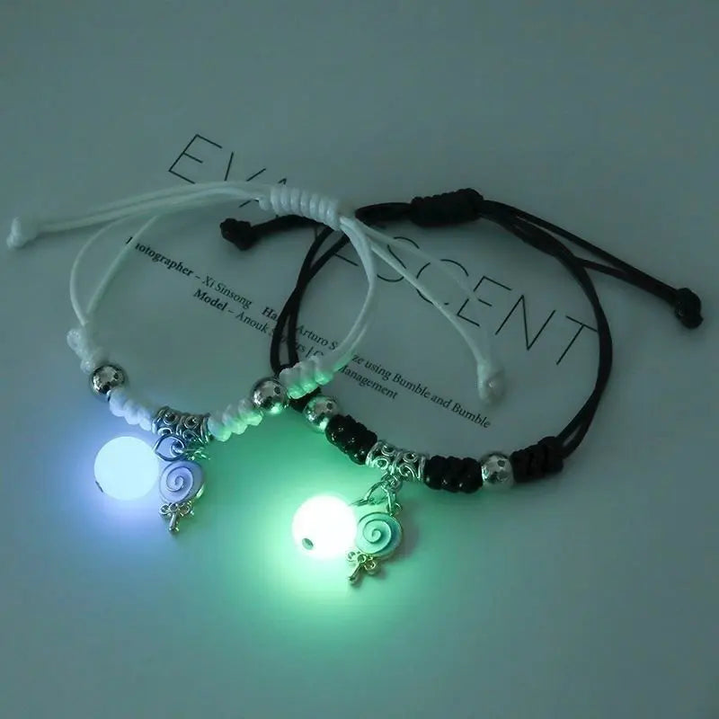 2Pcs Luminous Star Cat Moon Couple Bracelet Kitten Flower Handmade Adjustable