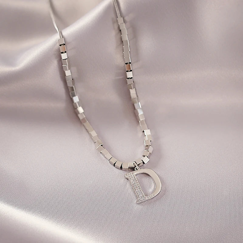 Design Sense Micro Setting Zircon D Letter Pendant Long Necklace Winter