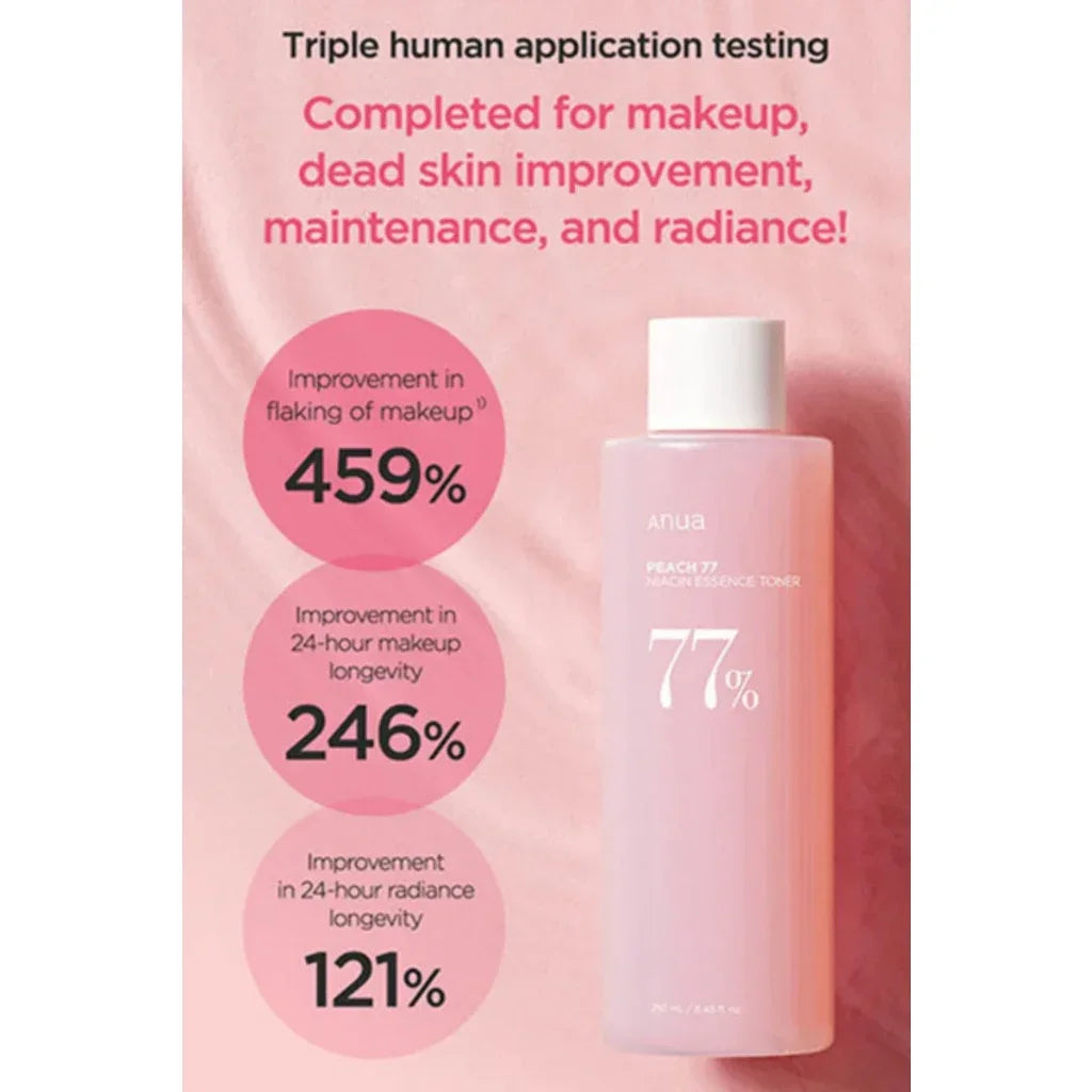 ANUA's Peach 77 Niacin Essence Toner 250ml AHA Vitamin C Ceramide Hyaluronic Acid Niacinamide Panthenol Whitening Moisturizing