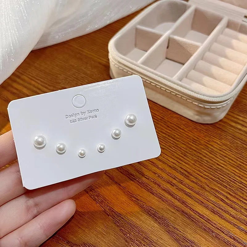 New S925 Silver Needle Stud Earrings Set for Women Girls Simple Cute