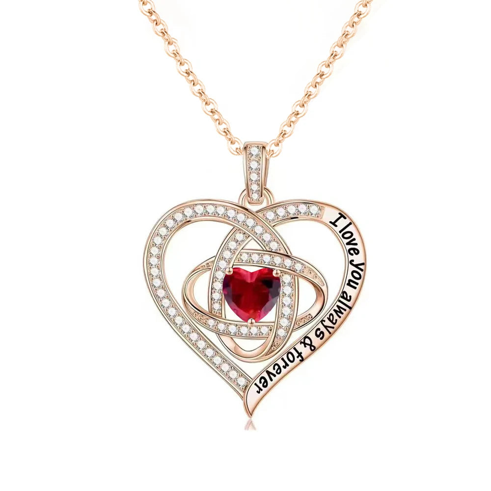 Luxury Red Zircon Pendant Necklaces With Rose Flower Gift Box For Girlfriend