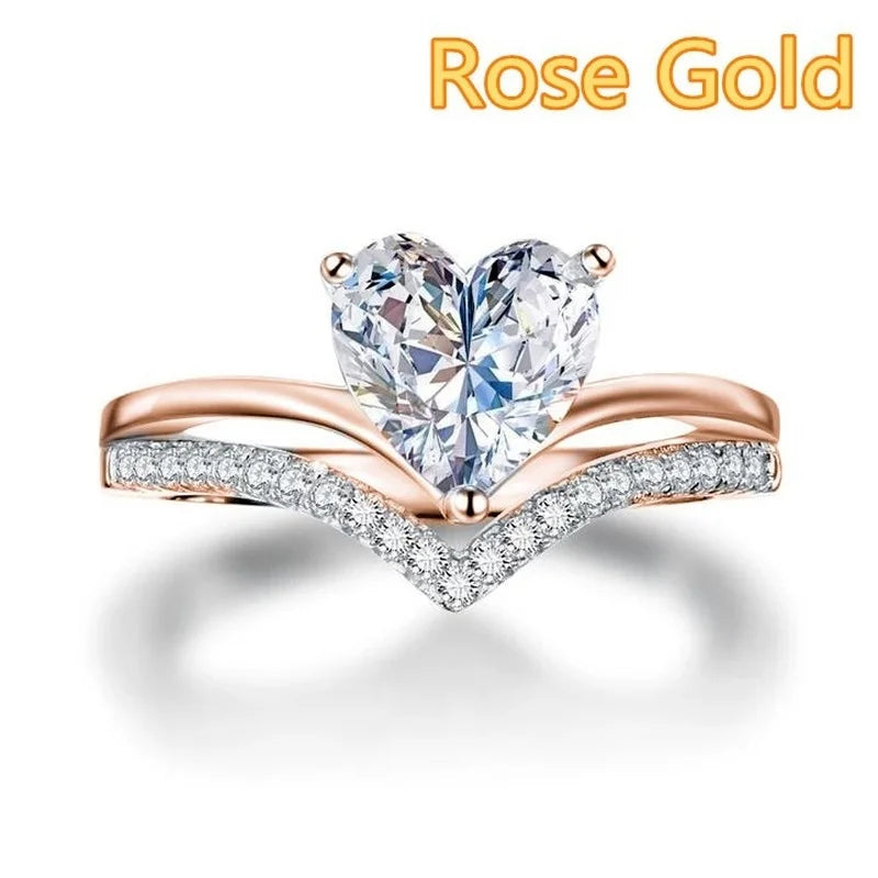 Delicate Silver Color White Zircon Stones Heart Rings for Women Fashion
