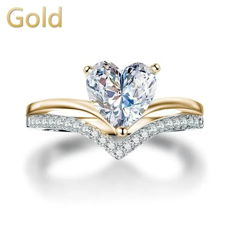 Delicate Silver Color White Zircon Stones Heart Rings for Women Fashion