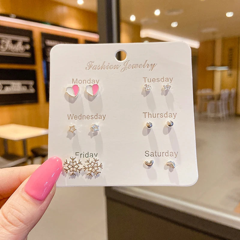 New S925 Silver Needle Stud Earrings Set for Women Girls Simple Cute