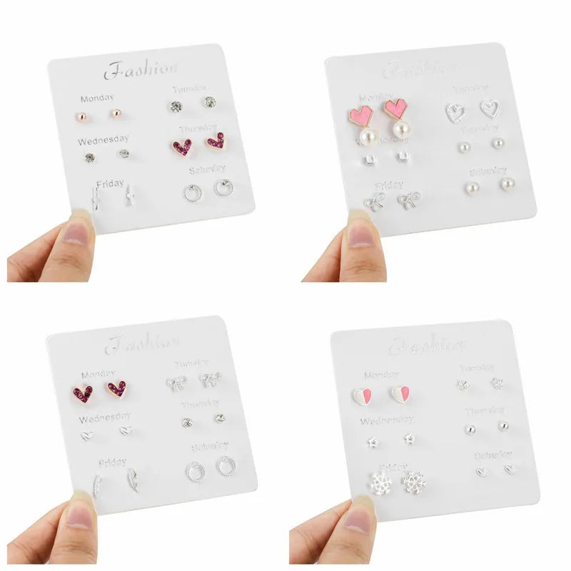 New S925 Silver Needle Stud Earrings Set for Women Girls Simple Cute