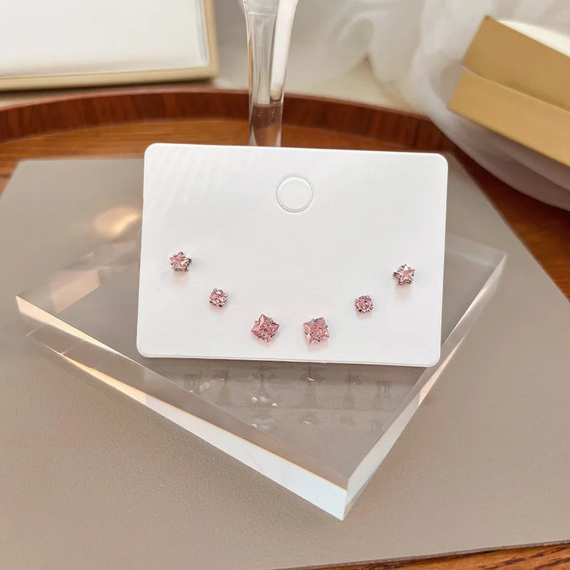 New S925 Silver Needle Stud Earrings Set for Women Girls Simple Cute