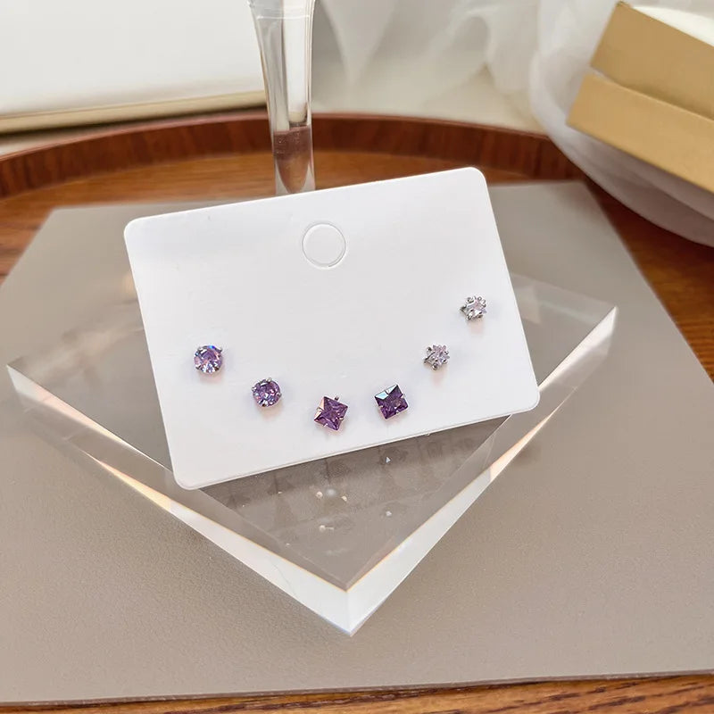 New S925 Silver Needle Stud Earrings Set for Women Girls Simple Cute