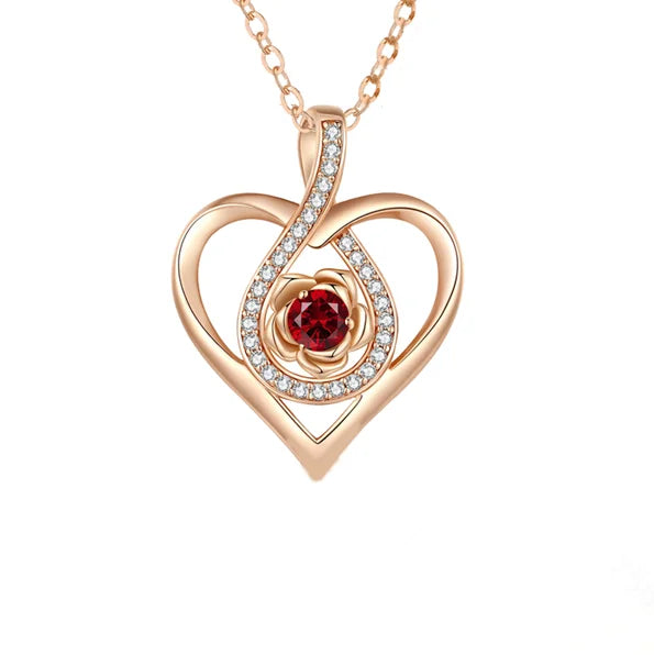 Luxury Red Zircon Pendant Necklaces With Rose Flower Gift Box For Girlfriend