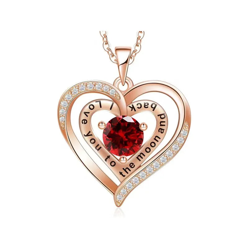 Luxury Red Zircon Pendant Necklaces With Rose Flower Gift Box For Girlfriend