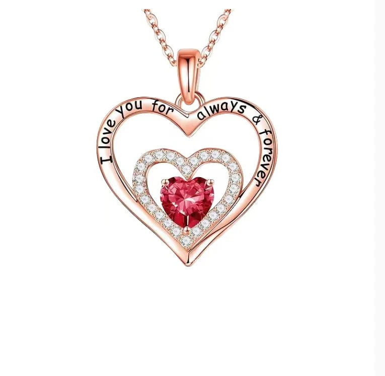 Luxury Red Zircon Pendant Necklaces With Rose Flower Gift Box For Girlfriend