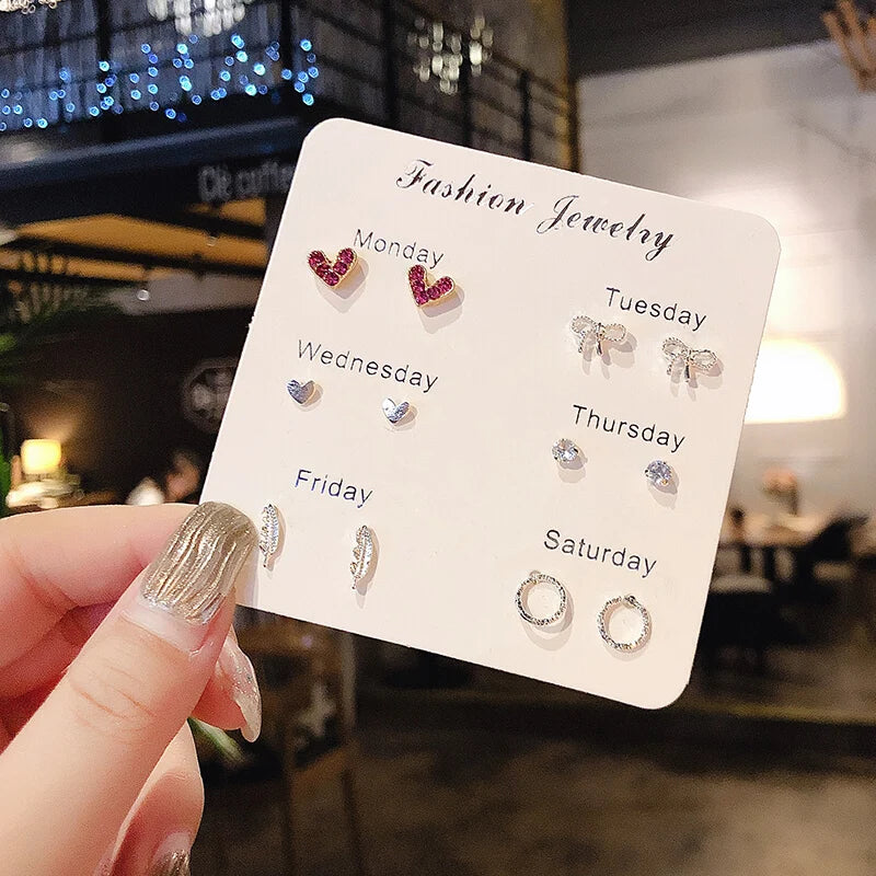 New S925 Silver Needle Stud Earrings Set for Women Girls Simple Cute