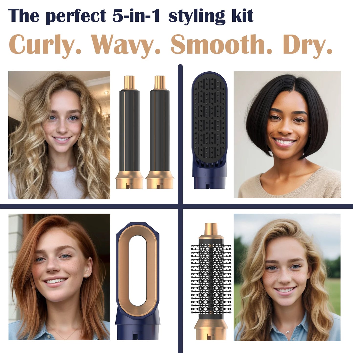 2025 New 5-in-1 Hair Dryer Hot Comb Set Professional Curling Iron Hair Straightener Styling