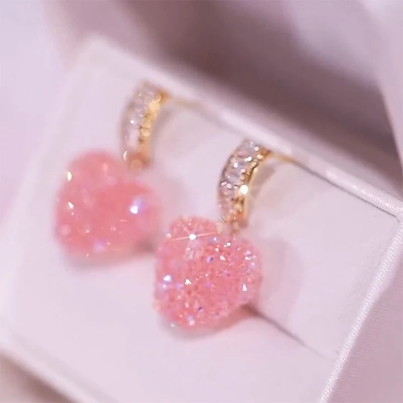 Pink Fudge Love Sweet And Fresh Super Fairy Cute Earrings For Women Korean