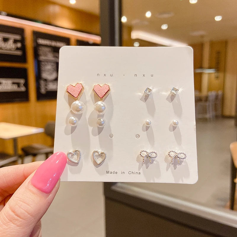 New S925 Silver Needle Stud Earrings Set for Women Girls Simple Cute