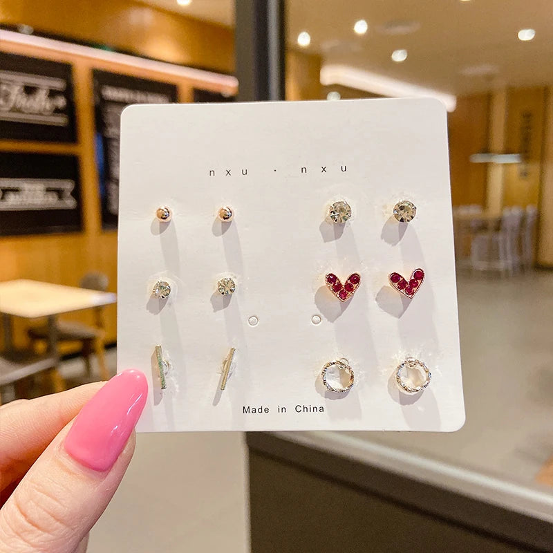 New S925 Silver Needle Stud Earrings Set for Women Girls Simple Cute