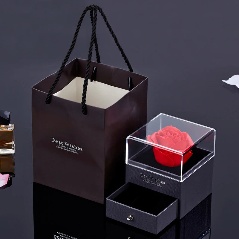 Luxury Red Zircon Pendant Necklaces With Rose Flower Gift Box For Girlfriend
