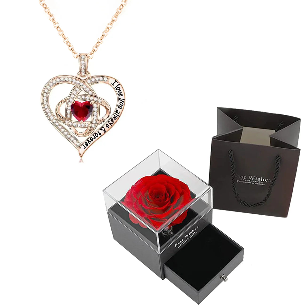 Luxury Red Zircon Pendant Necklaces With Rose Flower Gift Box For Girlfriend