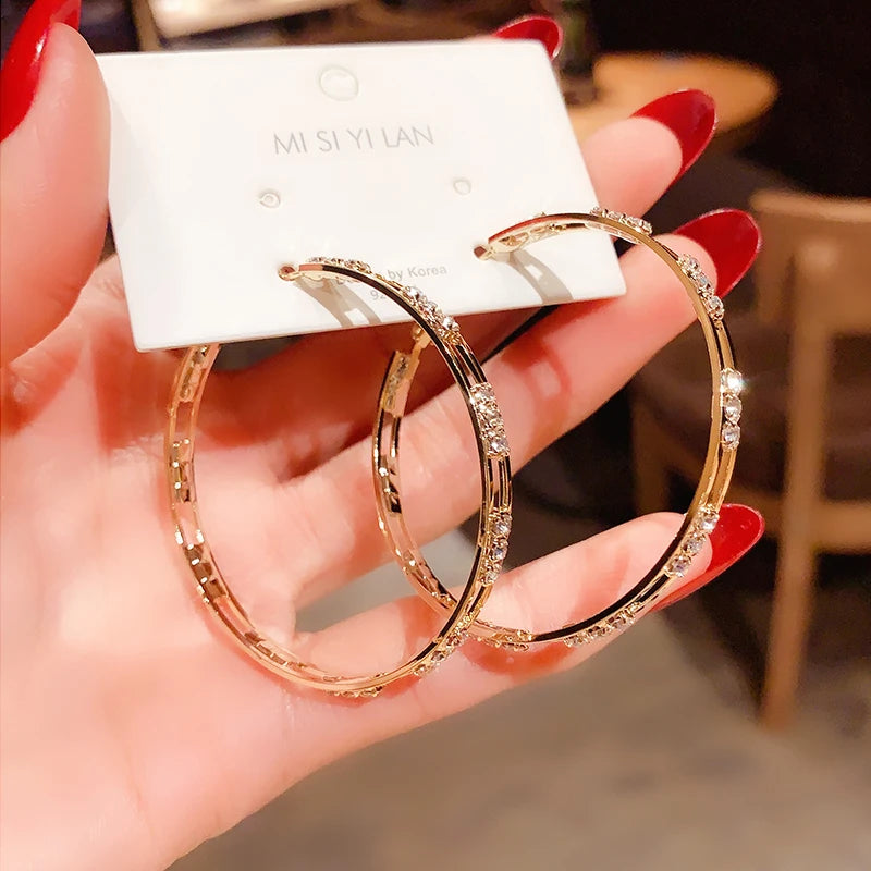 Luxury Female Big White Round Hoop Earrings Fashion Gold Color