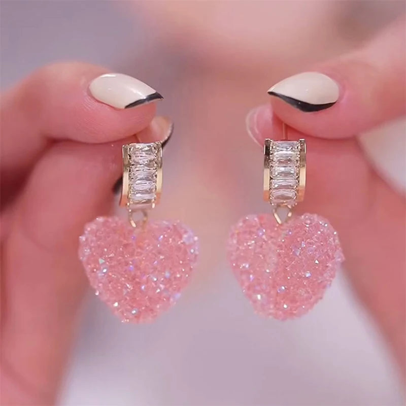 Pink Fudge Love Sweet And Fresh Super Fairy Cute Earrings For Women Korean