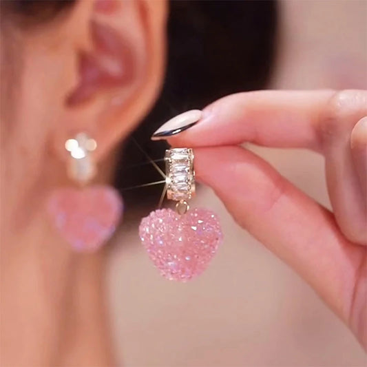 Pink Fudge Love Sweet And Fresh Super Fairy Cute Earrings For Women Korean