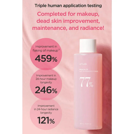 ANUA's Peach 77 Niacin Essence Toner 250ml AHA Vitamin C Ceramide Hyaluronic Acid Niacinamide Panthenol Whitening Moisturizing