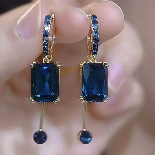 New Fashion Square Blue Crystal Pendant Earrings