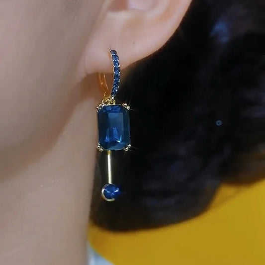 New Fashion Square Blue Crystal Pendant Earrings