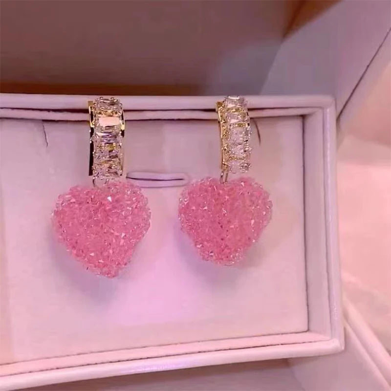 Pink Fudge Love Sweet And Fresh Super Fairy Cute Earrings For Women Korean